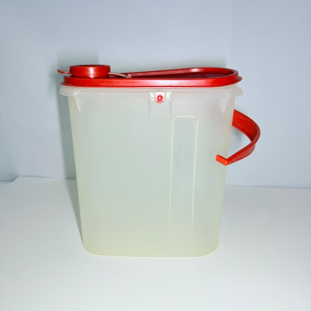 Vintage Tupperware G Giant Canister Red Lid Handle Pour Spout 1642 Sheer White